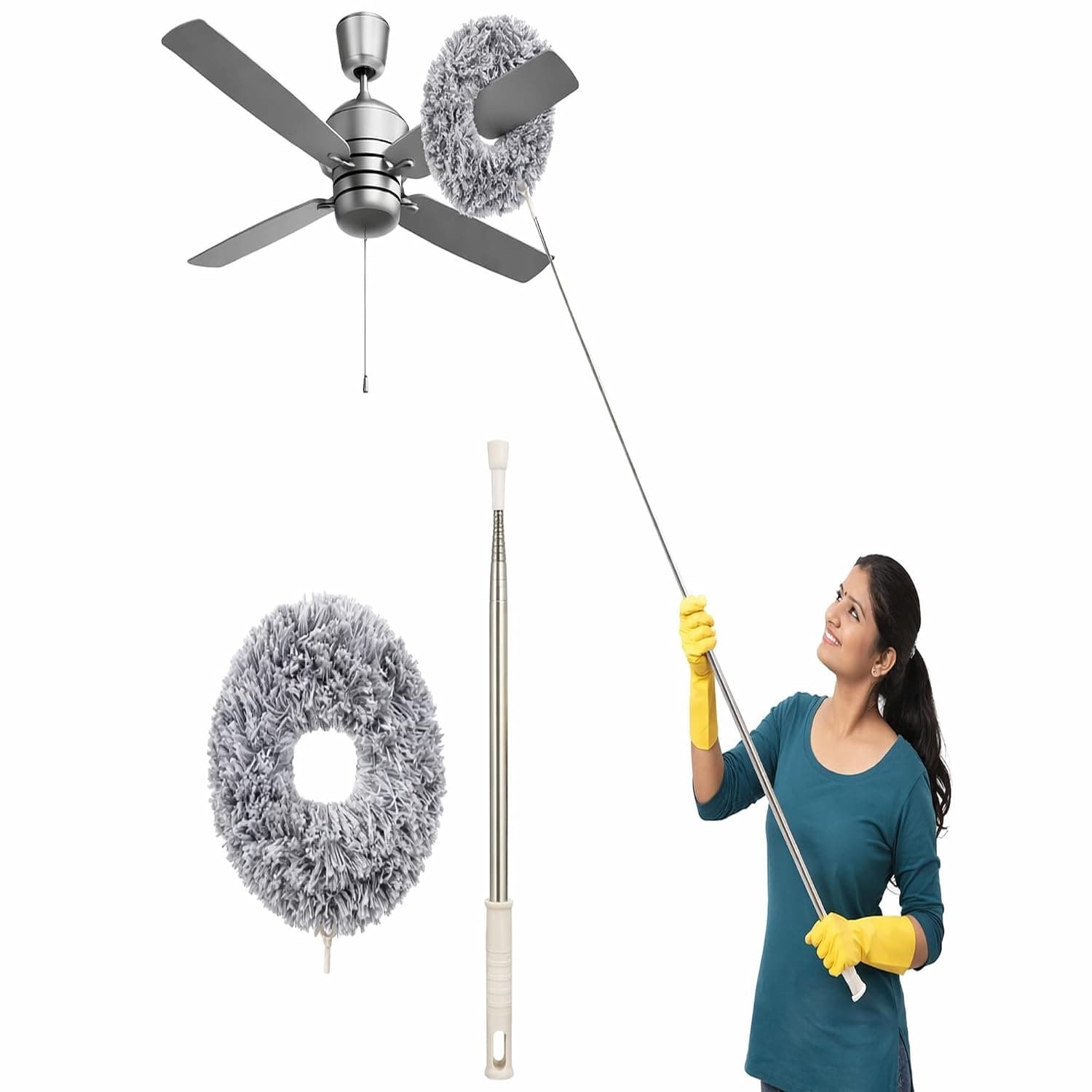Extendable Ceiling Fan Blade Cleaner Duster with Washable Microfiber Ring Head