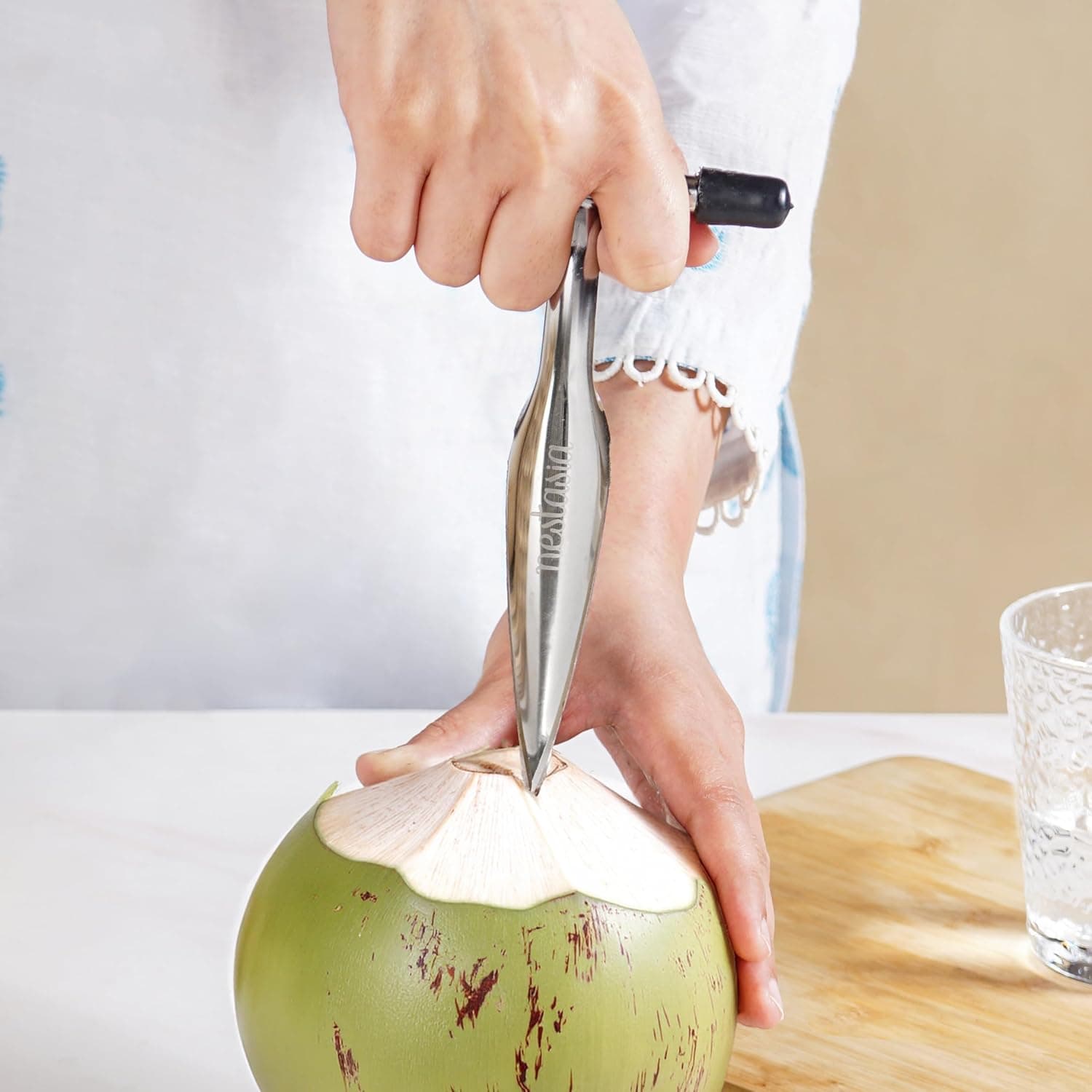 Stainless Steel Tender Coconut Opener Tool with T-Grip Handle