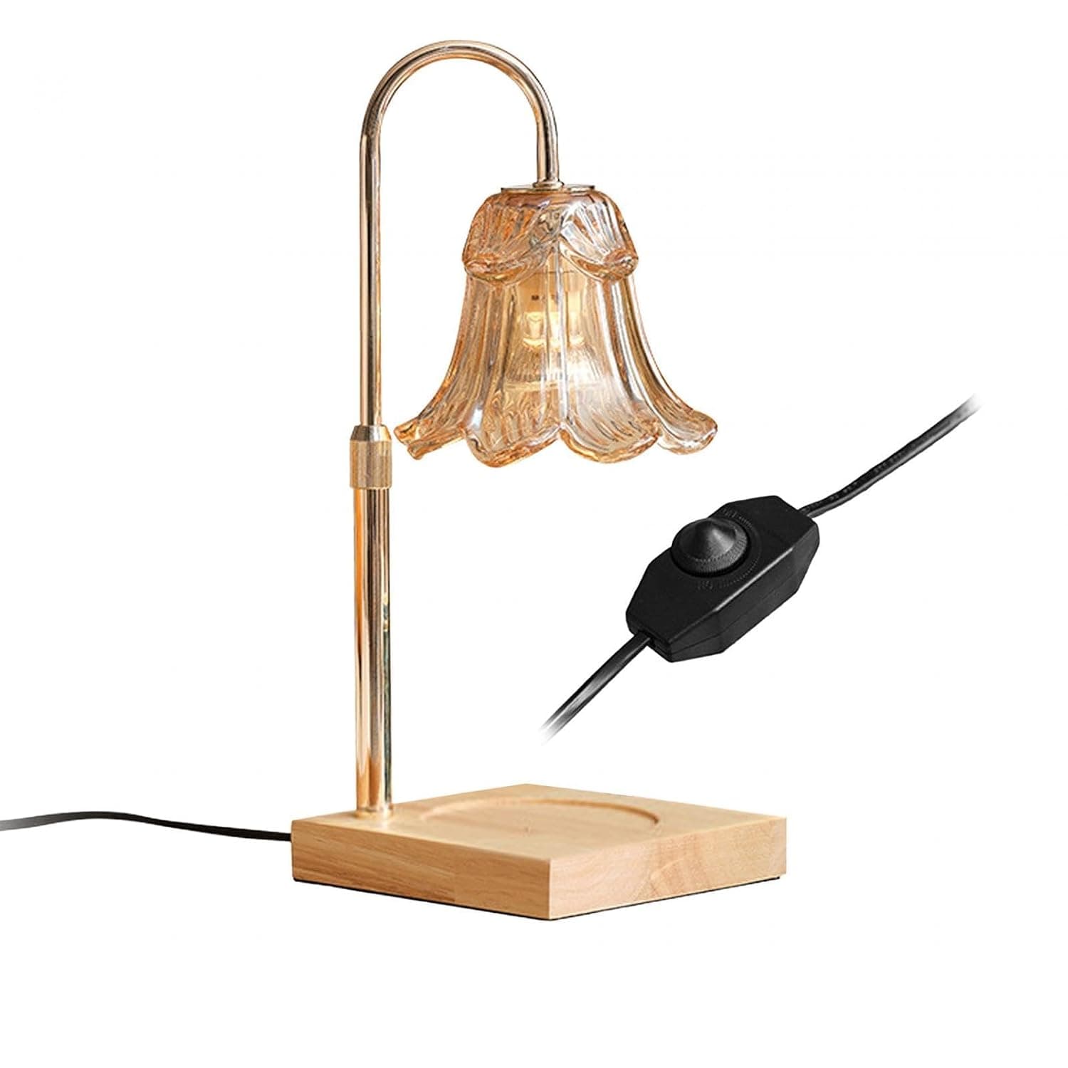 Bent Glass Shade Candle Warmer Lamp with Wooden Base